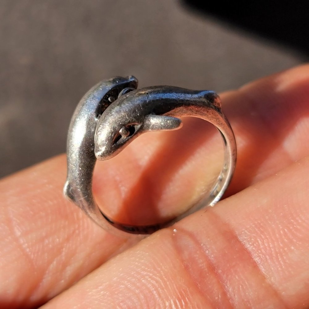 Adorable Solid 925 Sterling Silver Double Dolphin… - image 1